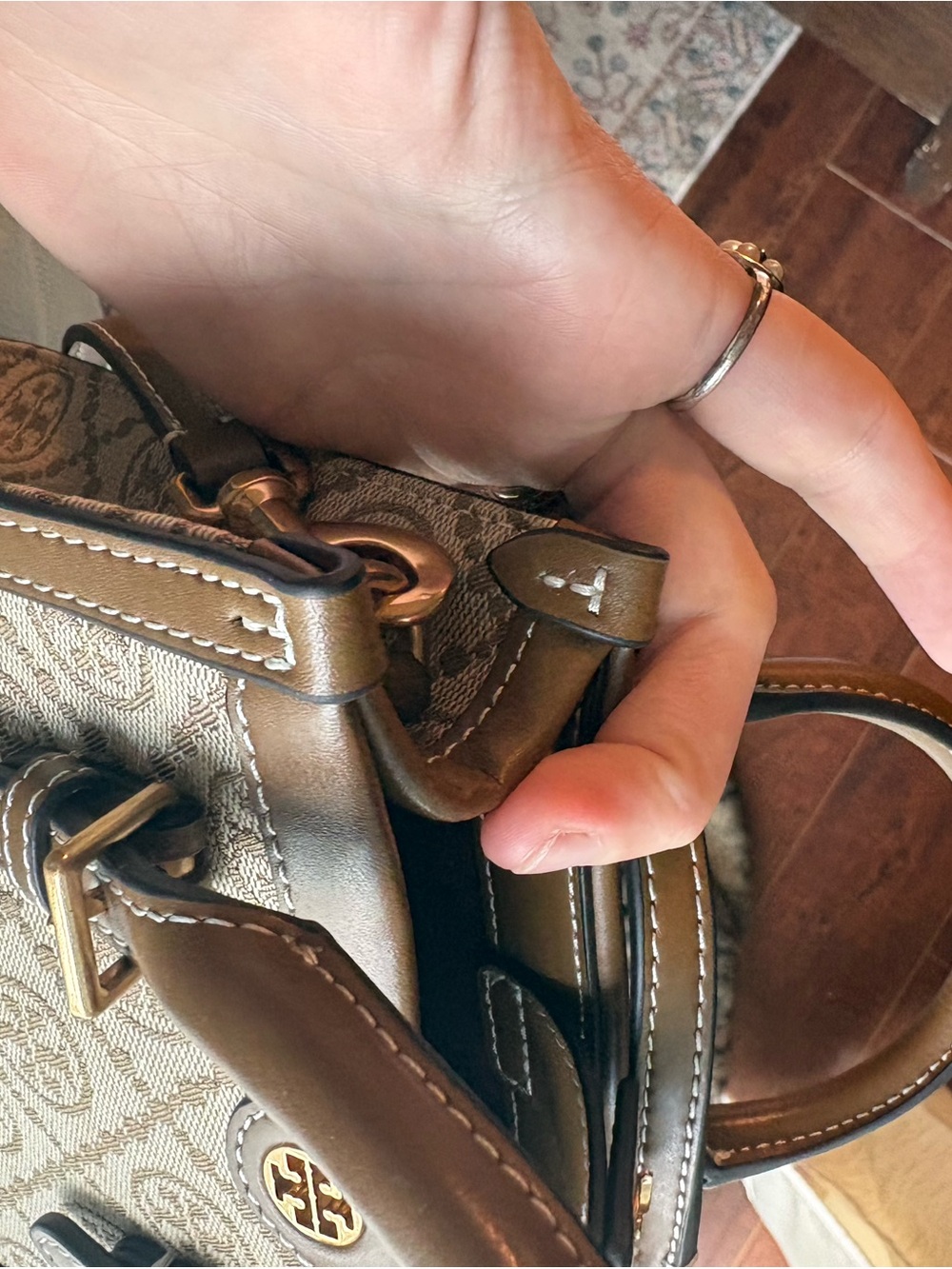 Tory Burch Beige and Brown Mini Logo Jacquard Tote - Picture 6 of 8